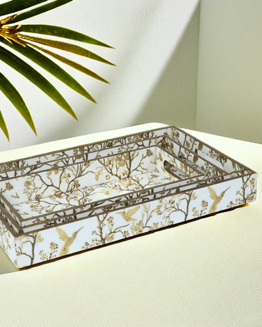 Golden Hummingbird & Floral Branch Tray | Set of 3