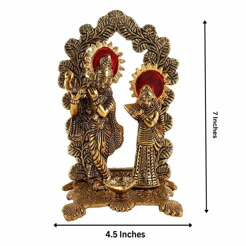 Radha Krishna Ji Metal Showpiece With Diya Default Title
