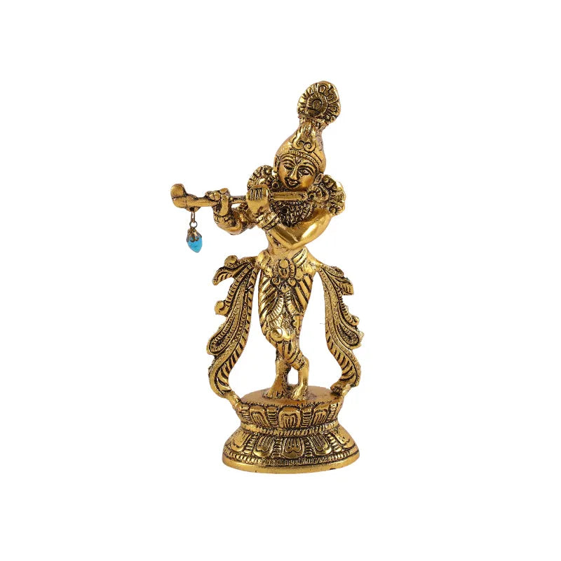 Lord Krishna Metal Statues Playing Flute Default Title