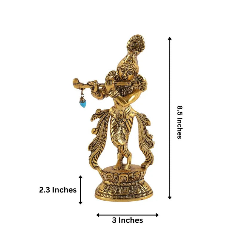 Lord Krishna Metal Statues Playing Flute Default Title