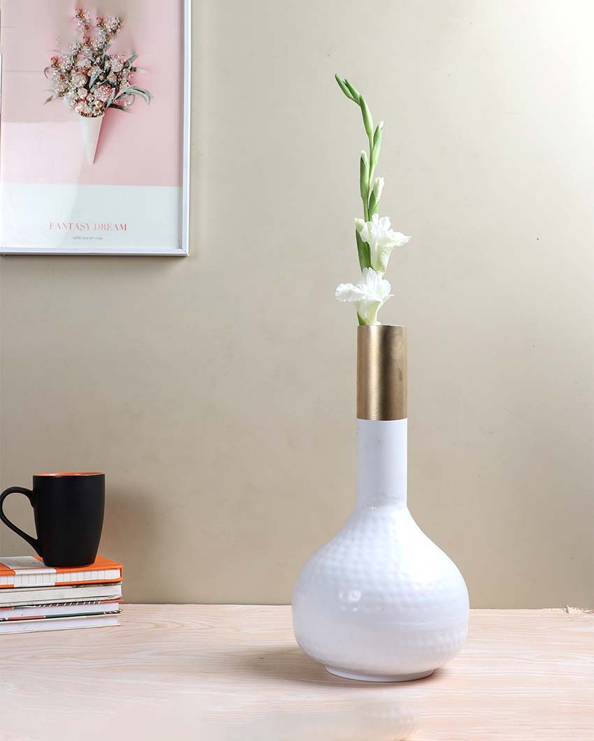 White and Gold Long Pipe Flower Vase | 4 x 12 inches