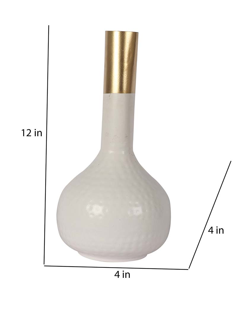 White and Gold Long Pipe Flower Vase | 4 x 12 inches