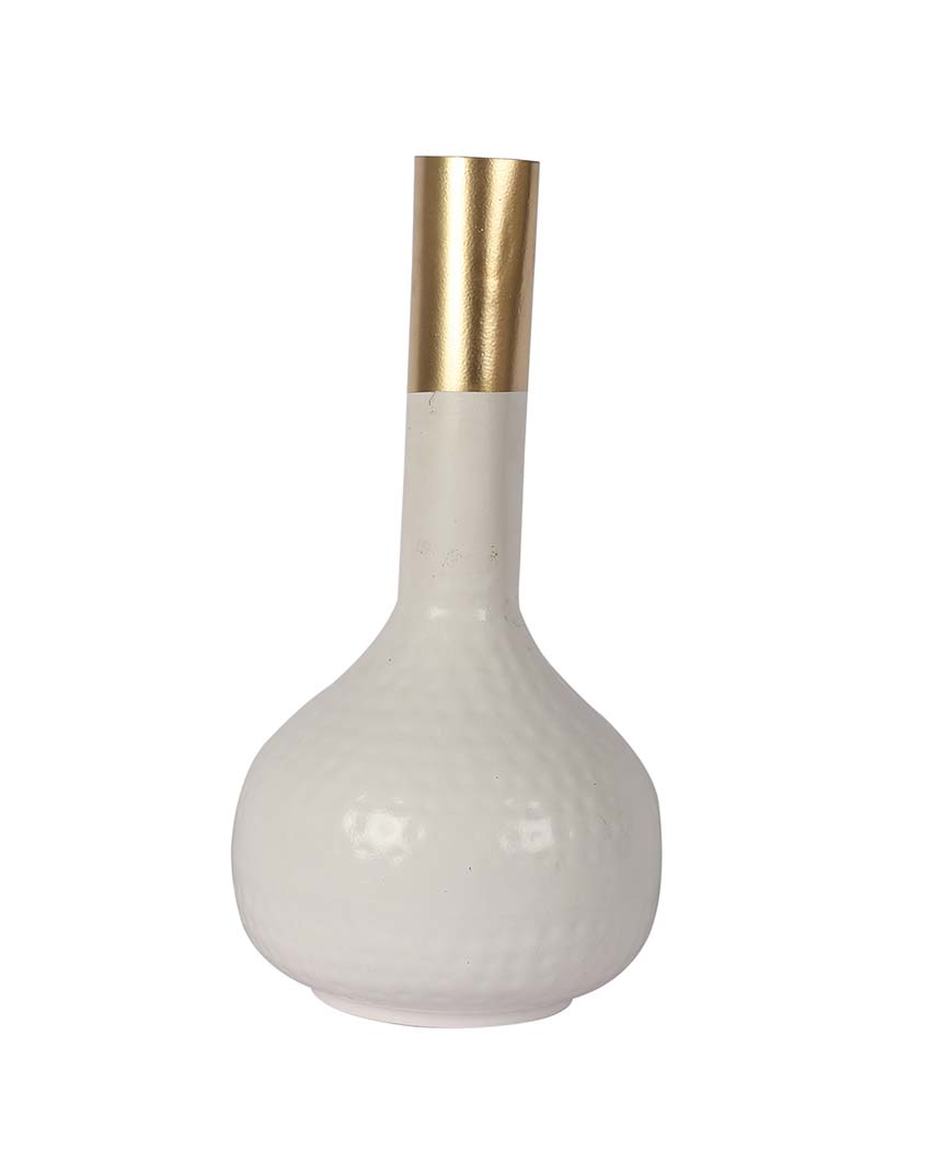 White and Gold Long Pipe Flower Vase | 4 x 12 inches