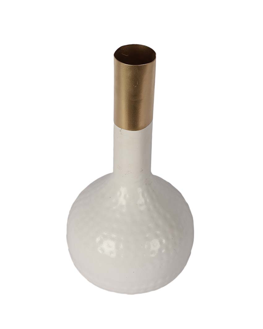 White and Gold Long Pipe Flower Vase | 4 x 12 inches