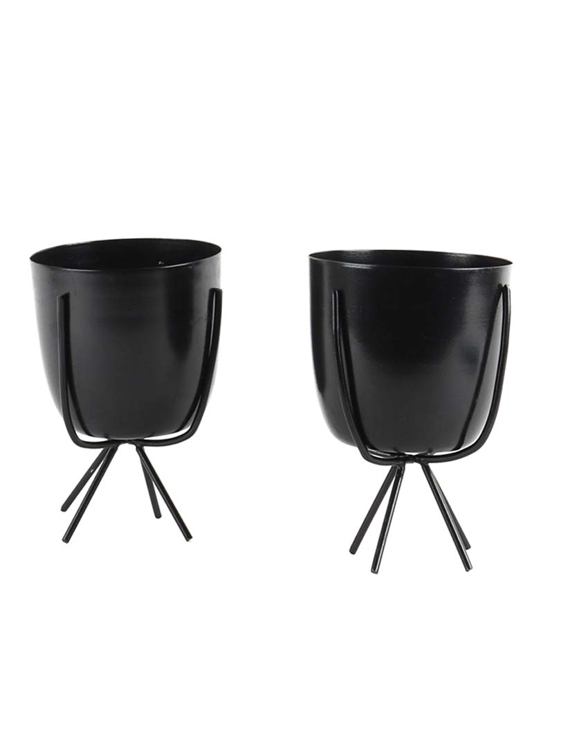 Artisanal Metal Planters with Stand | Set Of 2 | 5 x 7 inches