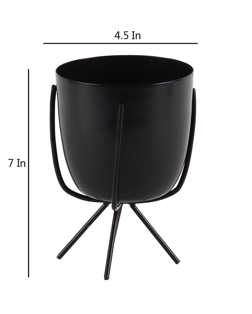 Artisanal Metal Planters with Stand | Set Of 2 | 5 x 7 inches