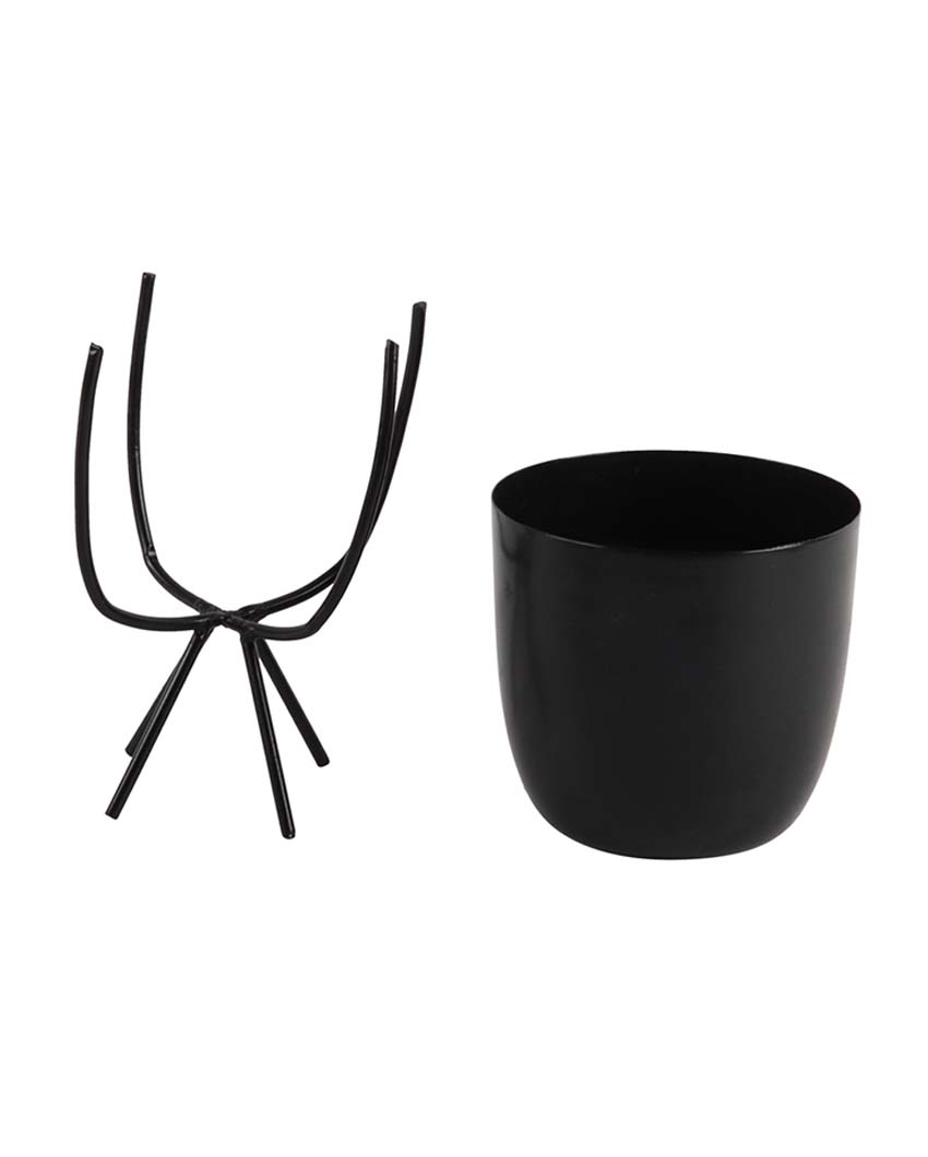 Artisanal Metal Planters with Stand | Set Of 2 | 5 x 7 inches