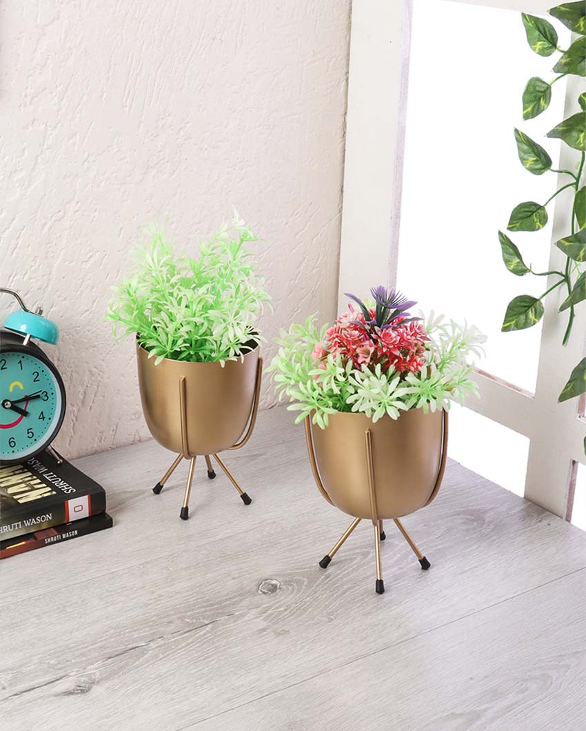 Artisanal Metal Planters with Stand | Set Of 2 | 5 x 7 inches