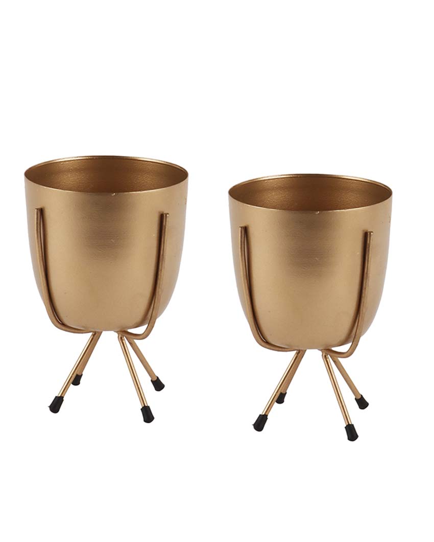 Artisanal Metal Planters with Stand | Set Of 2 | 5 x 7 inches