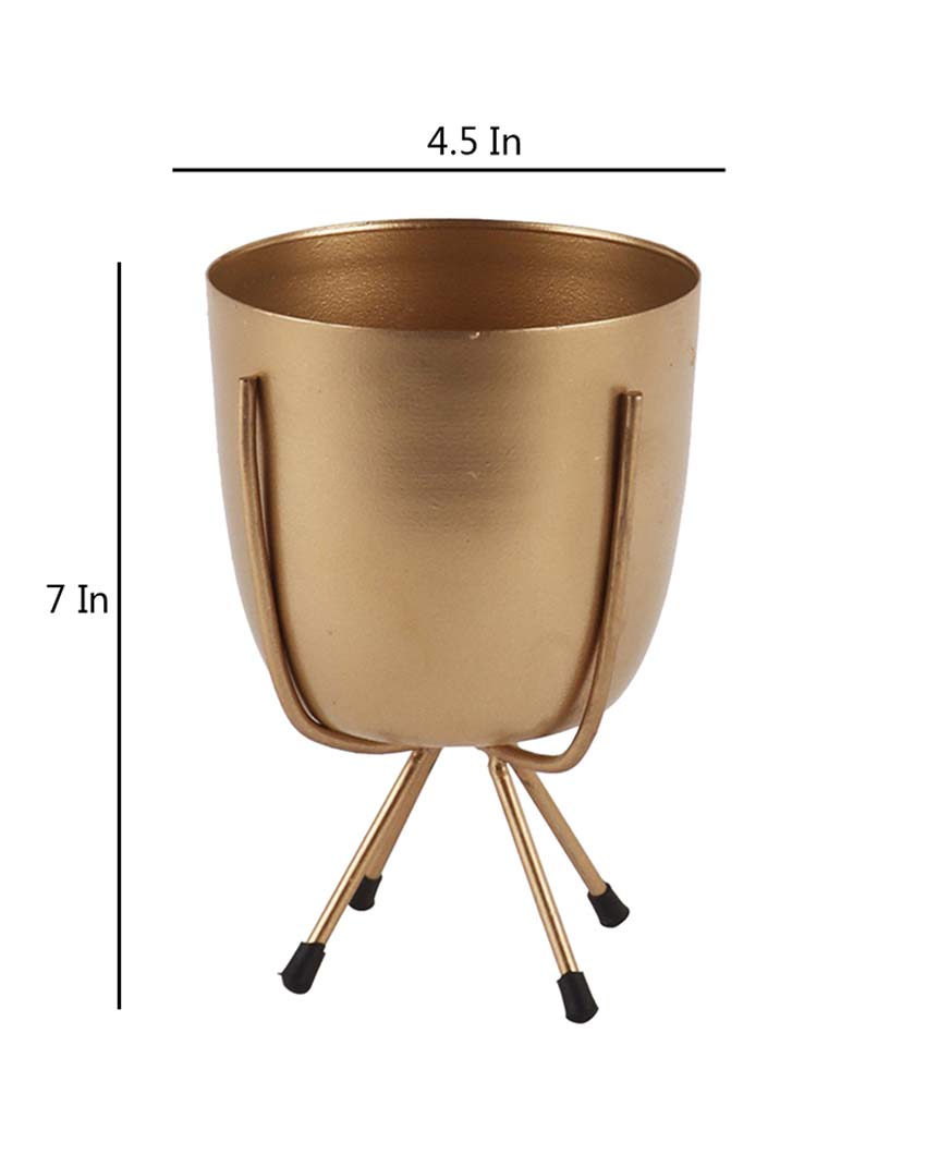 Artisanal Metal Planters with Stand | Set Of 2 | 5 x 7 inches