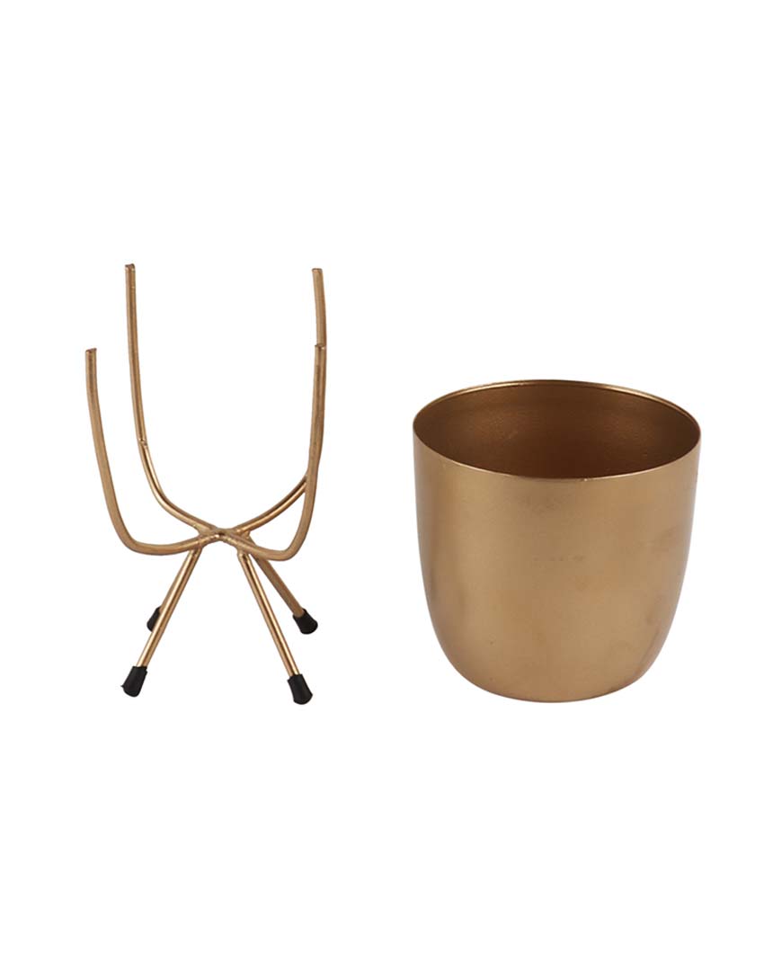 Artisanal Metal Planters with Stand | Set Of 2 | 5 x 7 inches