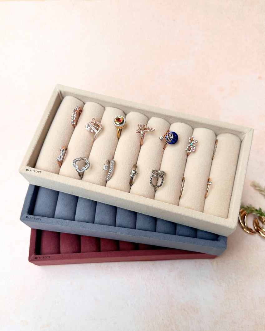 Velvet Rings Cufflinks Organizer Mini Jewellery Tray | 8 x 4 inches