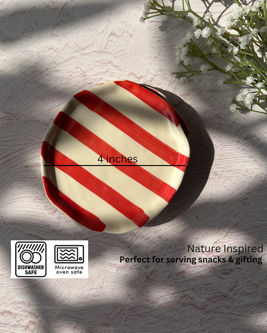Playful Ceramic Stripe Cookie Plate | 4 x 4 inches