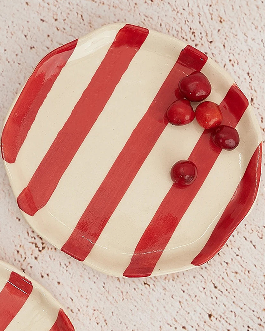 Playful Ceramic Stripe Cookie Plate | 4 x 4 inches
