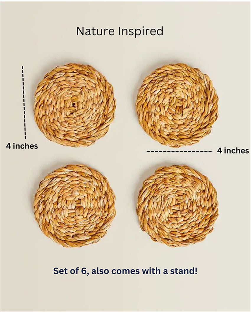 Artisanal Beige Rattan Tea Coasters | Set of 4 | 4 inches