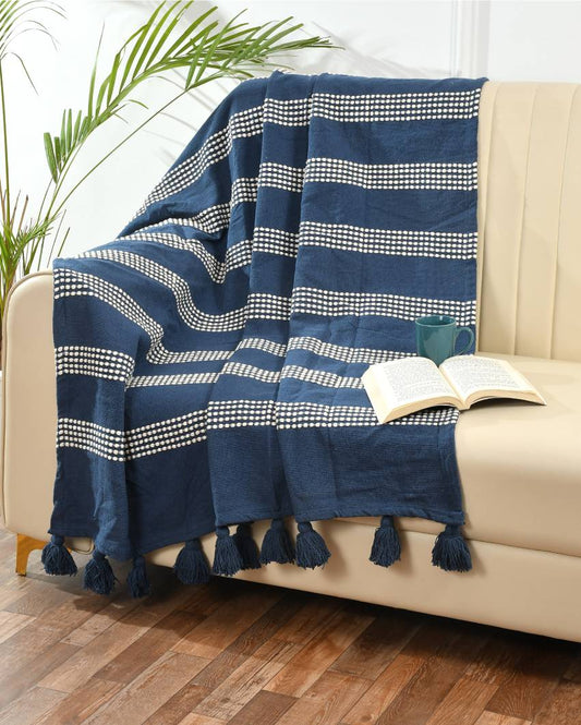 Navy Striped Cotton Throw | 59 x 49 inches