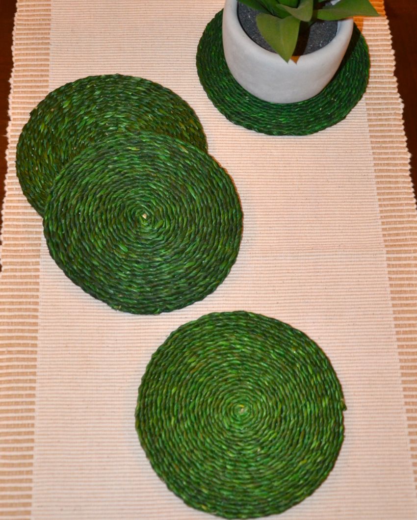 Versatile Handwoven Sabai Grass Coasters | Set of 4 | 6 inches