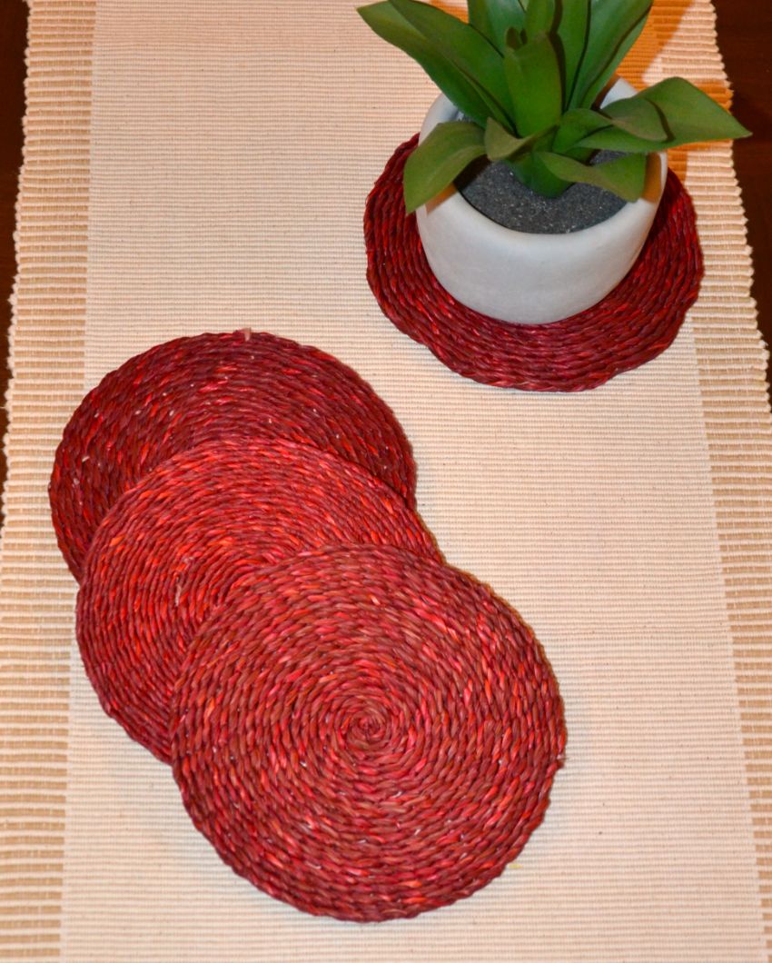 Versatile Handwoven Sabai Grass Coasters | Set of 4 | 6 inches