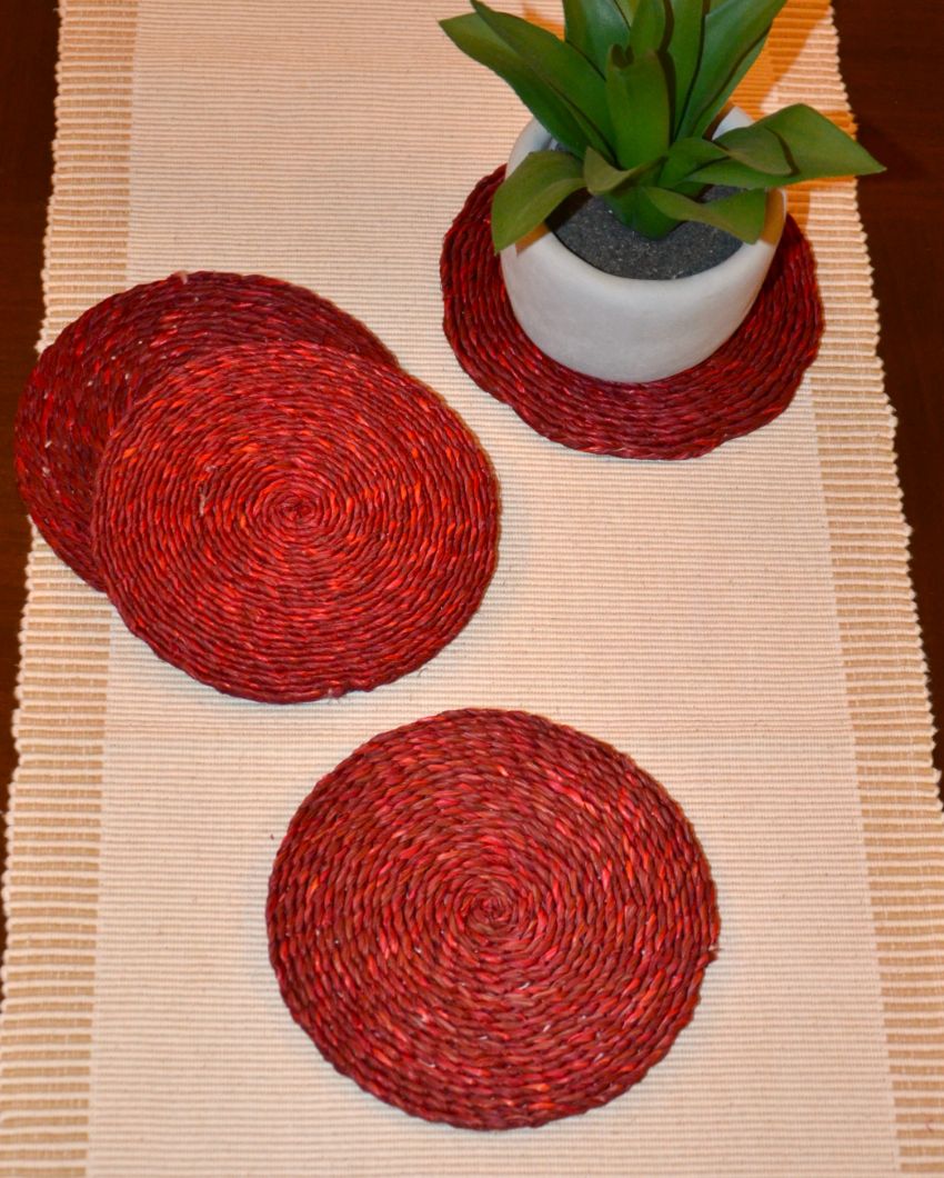 Versatile Handwoven Sabai Grass Coasters | Set of 4 | 6 inches