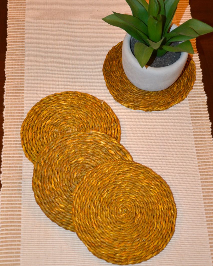 Versatile Handwoven Sabai Grass Coasters | Set of 4 | 6 inches