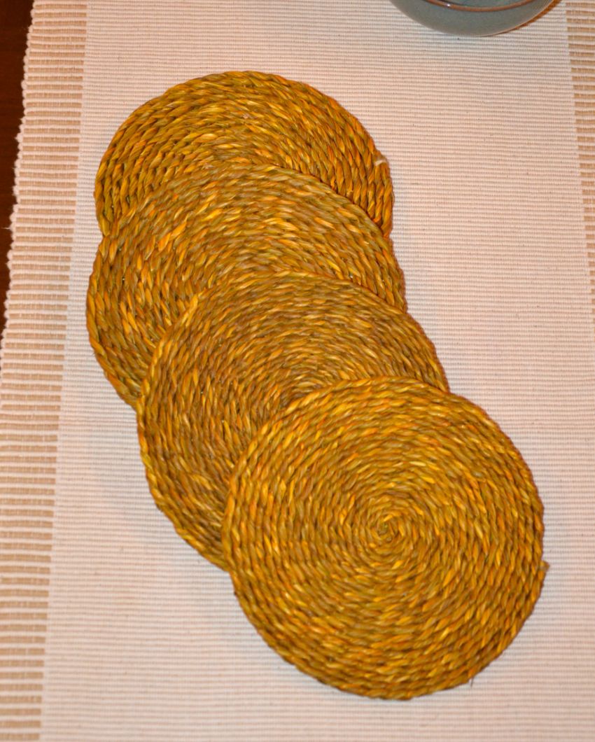 Versatile Handwoven Sabai Grass Coasters | Set of 4 | 6 inches