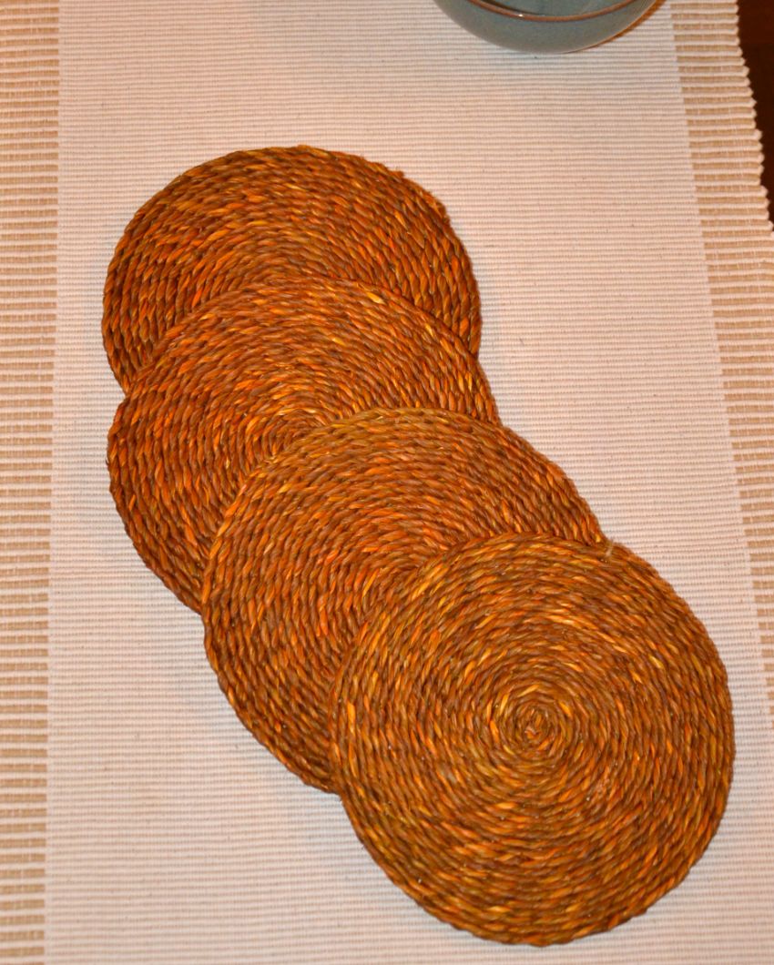 Versatile Handwoven Sabai Grass Coasters | Set of 4 | 6 inches