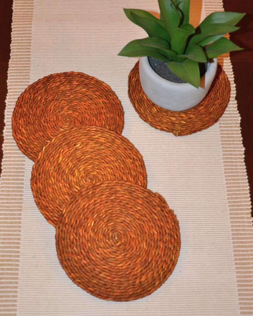 Versatile Handwoven Sabai Grass Coasters | Set of 4 | 6 inches
