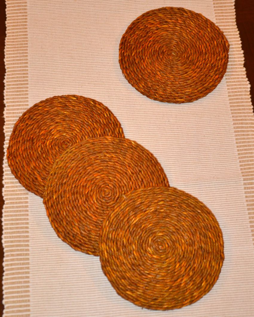 Versatile Handwoven Sabai Grass Coasters | Set of 4 | 6 inches