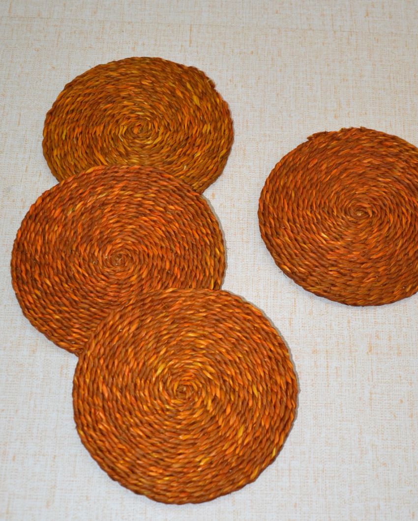 Versatile Handwoven Sabai Grass Coasters | Set of 4 | 6 inches
