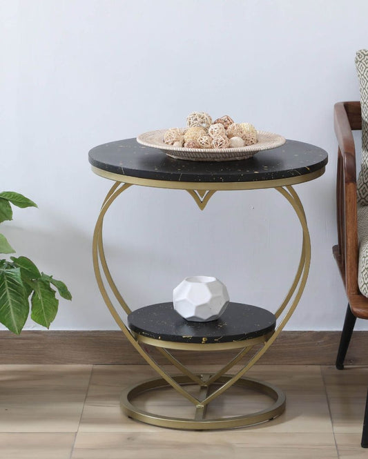 Heart Shape End Table in Black & Gold Finish