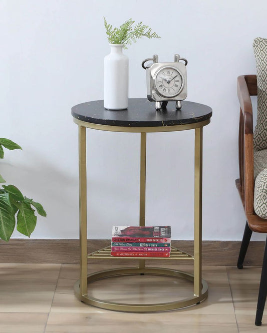 End Table in Marble & Golden Finish