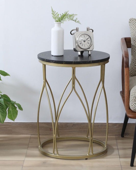Eistro End Table in Marble & Golden Finish