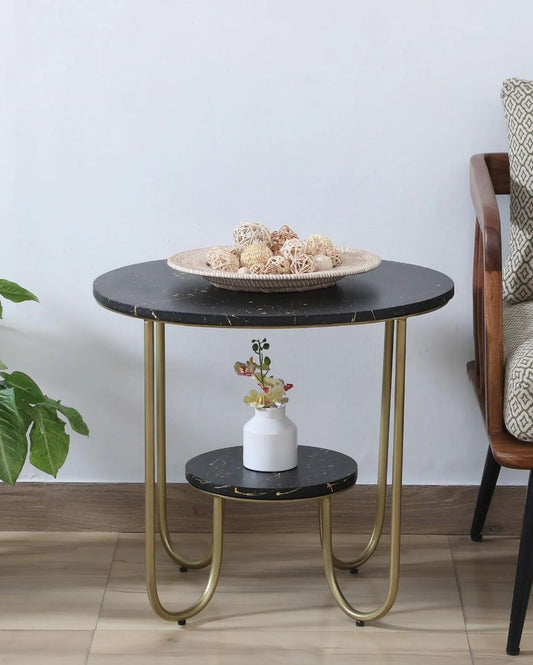 End Table in Marble & Golden Finish