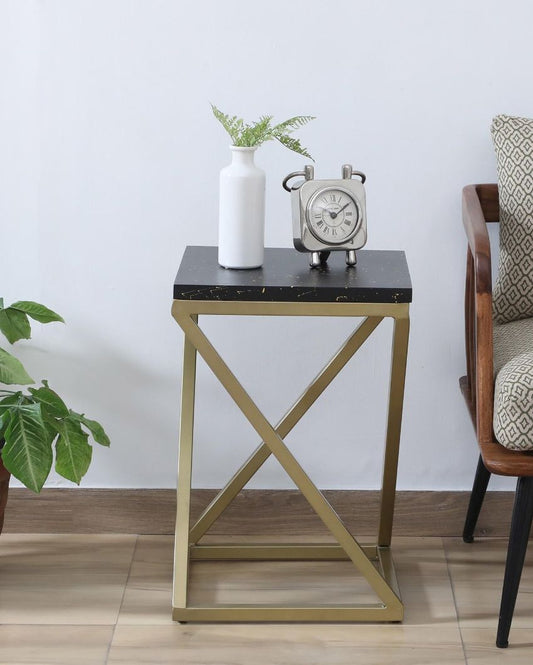 Z End Table in Marble & Gold Finish