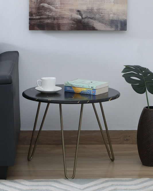 Aqua Round Metal & Wood Coffee Table | 22 x 18 inches