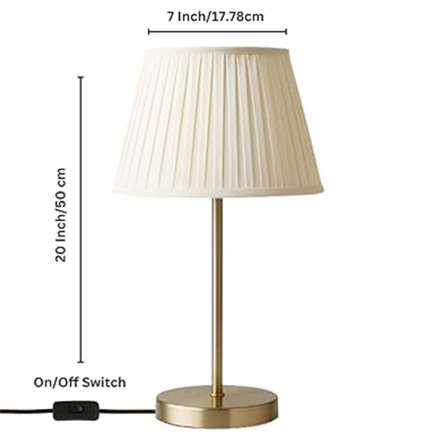Modern Off-White Pleated Shade Brass Finish Table Lamp with Bulb | 7 x 20 inches