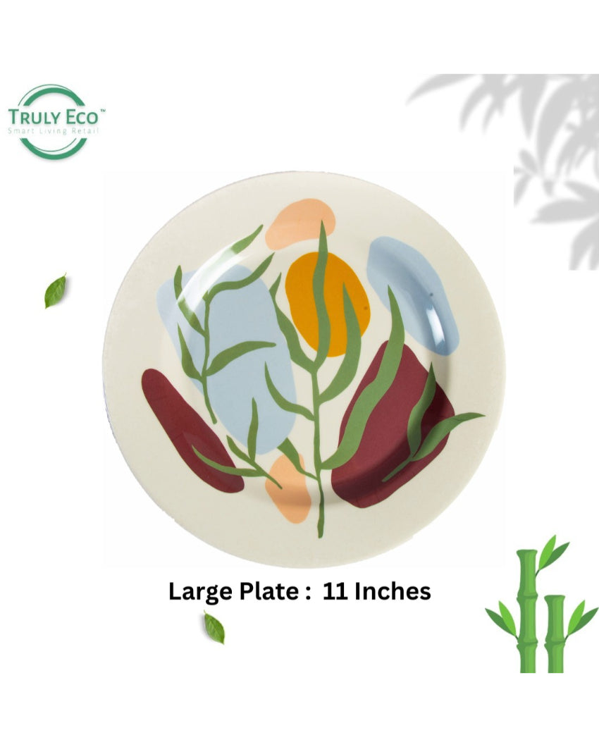 Green Floral Non Toxic Eco Friendly Bamboo Dinner Plates | 11 inches