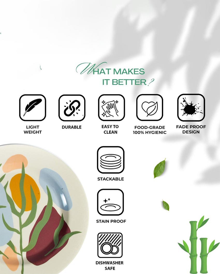 Green Floral Non Toxic Eco Friendly Bamboo Dinner Plates | 11 inches
