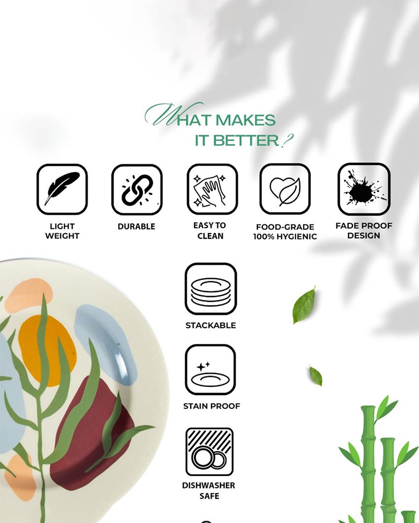 Green Floral Non Toxic Eco Friendly Bamboo Dinner Plates | 11 inches