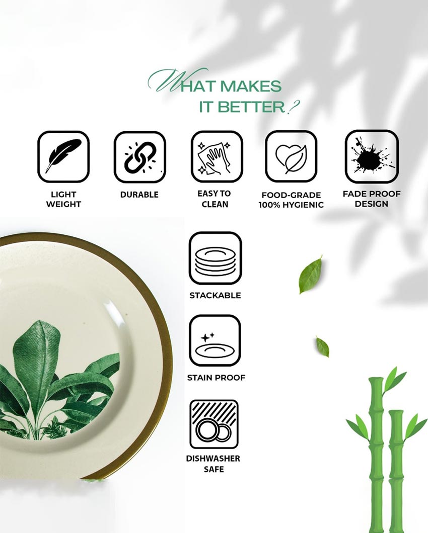 Green Leaf Non Toxic Eco Friendly Bamboo Dinner Plates | 11 inches
