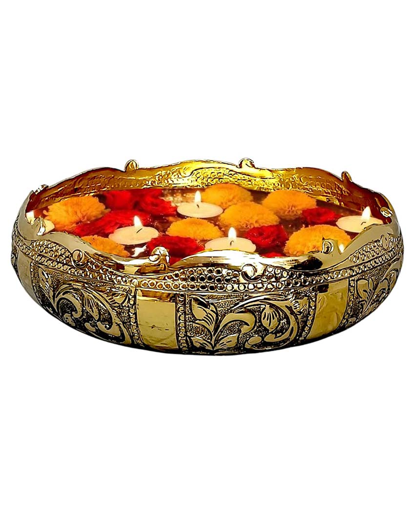Refined Brass Embossed Urli | 10 x 3 inches | 1.5 liters