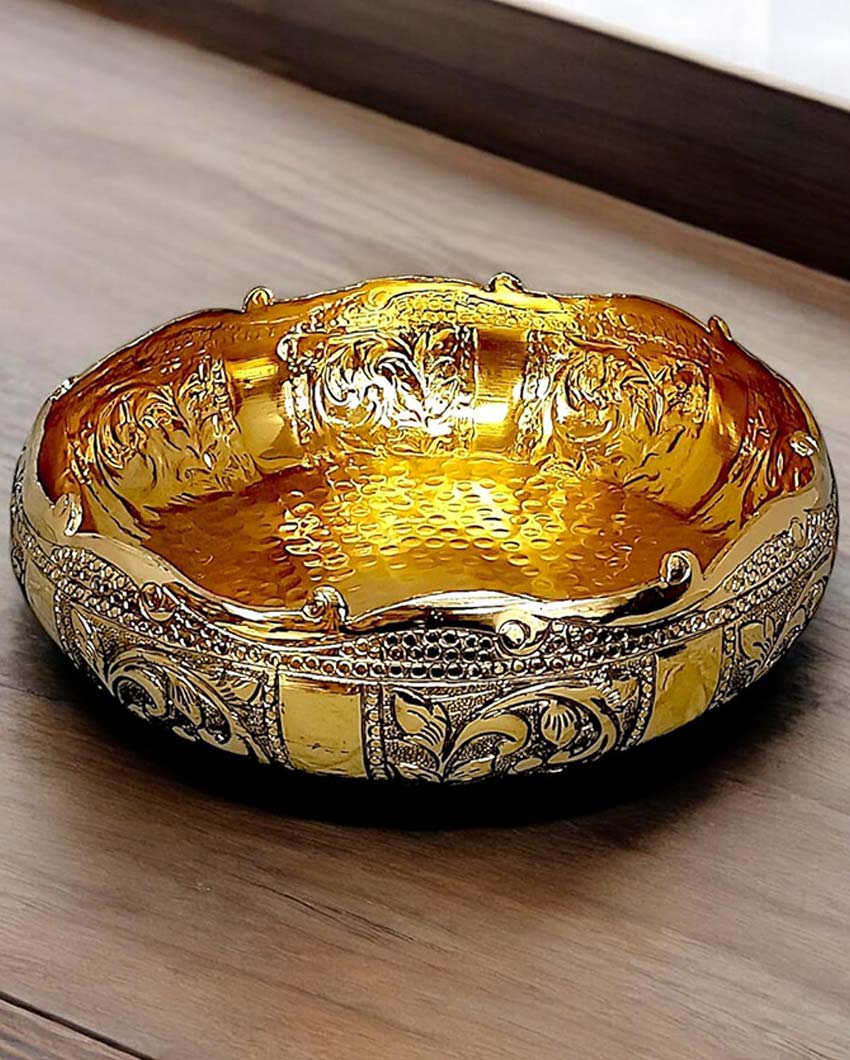 Refined Brass Embossed Urli | 10 x 3 inches | 1.5 liters