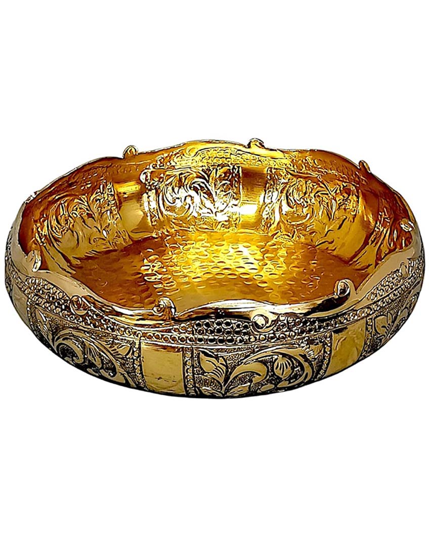 Refined Brass Embossed Urli | 10 x 3 inches | 1.5 liters