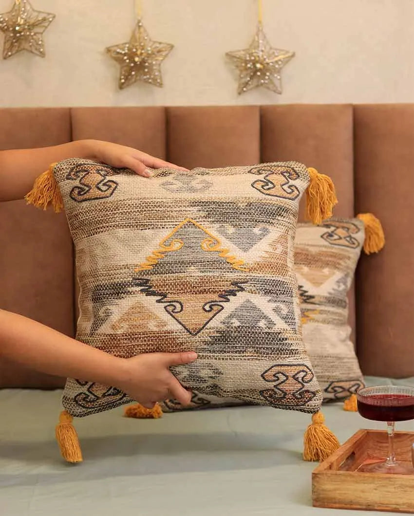 Pyramid Design Printed Cushion Covers | Set of 2 | 16 X 16 Inches