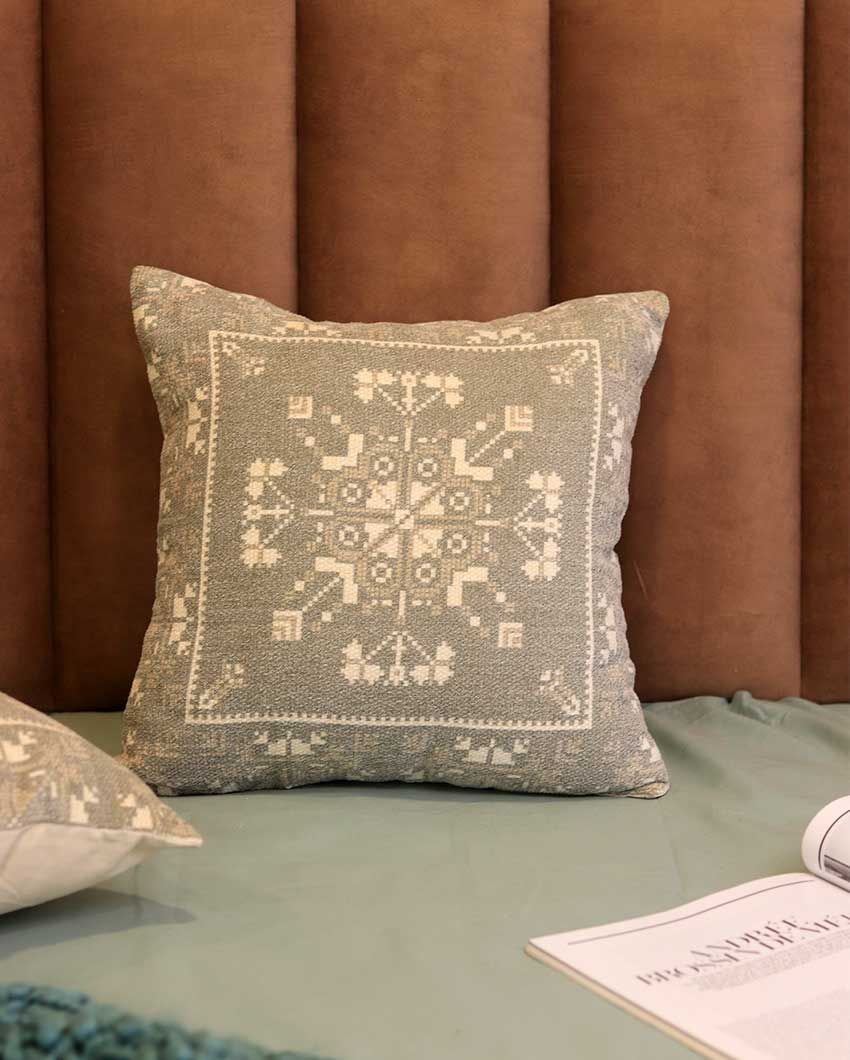Snow Flask Design Printed Cushion Covers | Set of 2 | 16 X 16 Inches