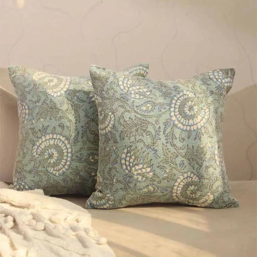 Wild Leafs Printed Design Cushion Covers | Set of 2 | 16 X 16 Inches