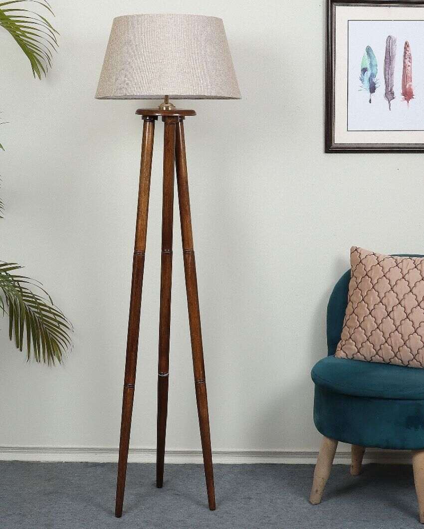 Artistic Detailing Mango Wood Base Floor Lamp with Jute Shade | Bulb Not Included | 14 x 14 x 58 inches