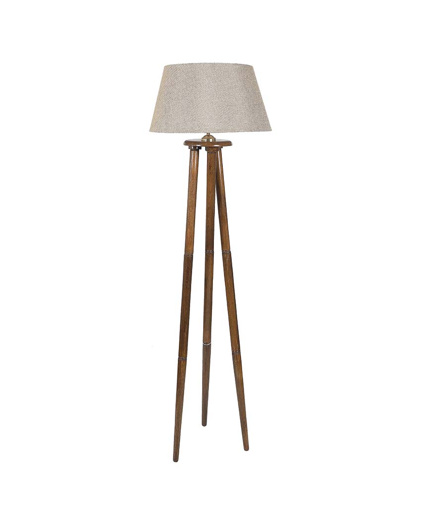 Artistic Detailing Mango Wood Base Floor Lamp with Jute Shade | Bulb Not Included | 14 x 14 x 58 inches