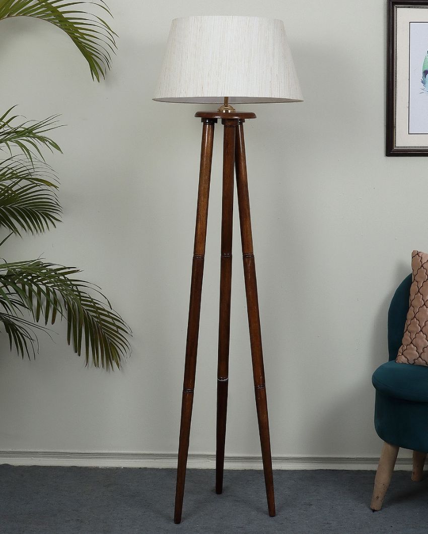 Premium Styling Mango Wood Base Floor Lamp with Cotton Shade | Bulb Not Included | 14 x 14 x 58 inches