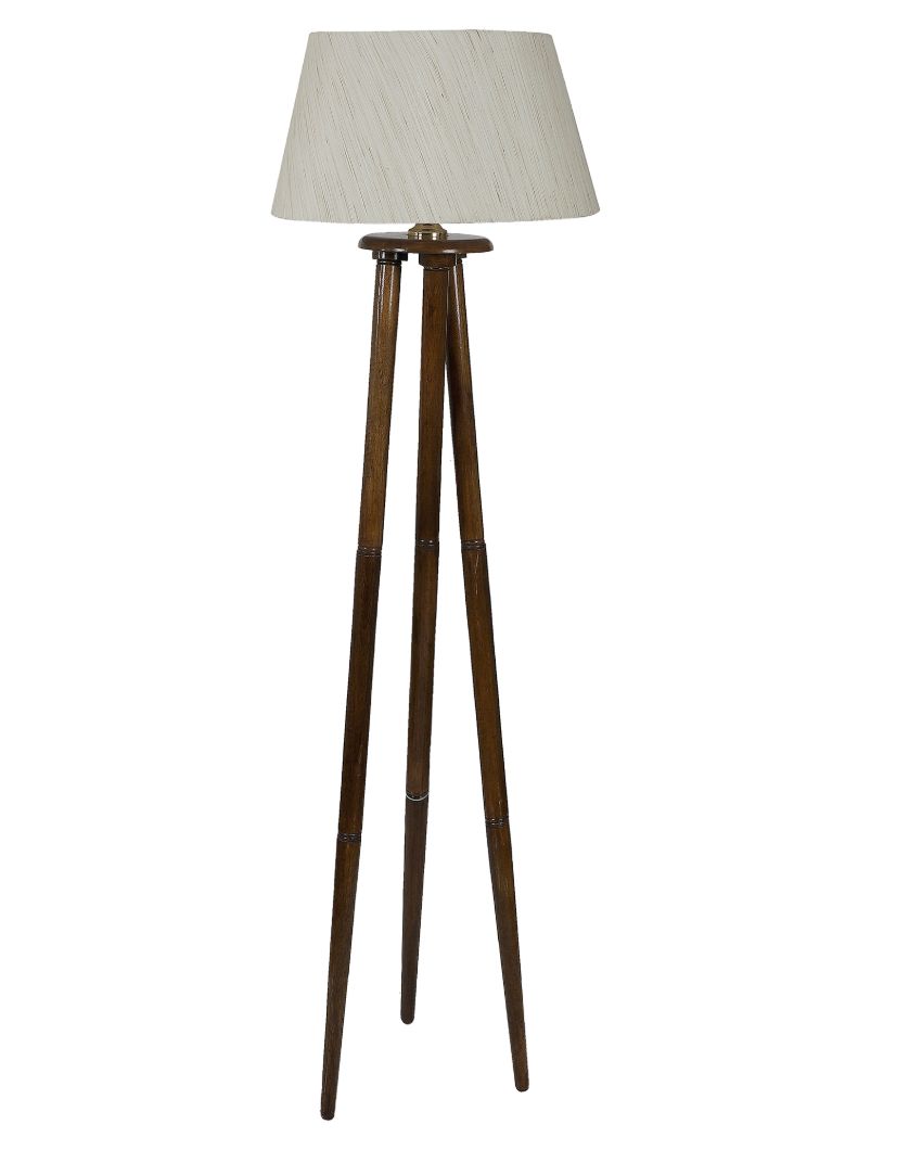 Premium Styling Mango Wood Base Floor Lamp with Cotton Shade | Bulb Not Included | 14 x 14 x 58 inches